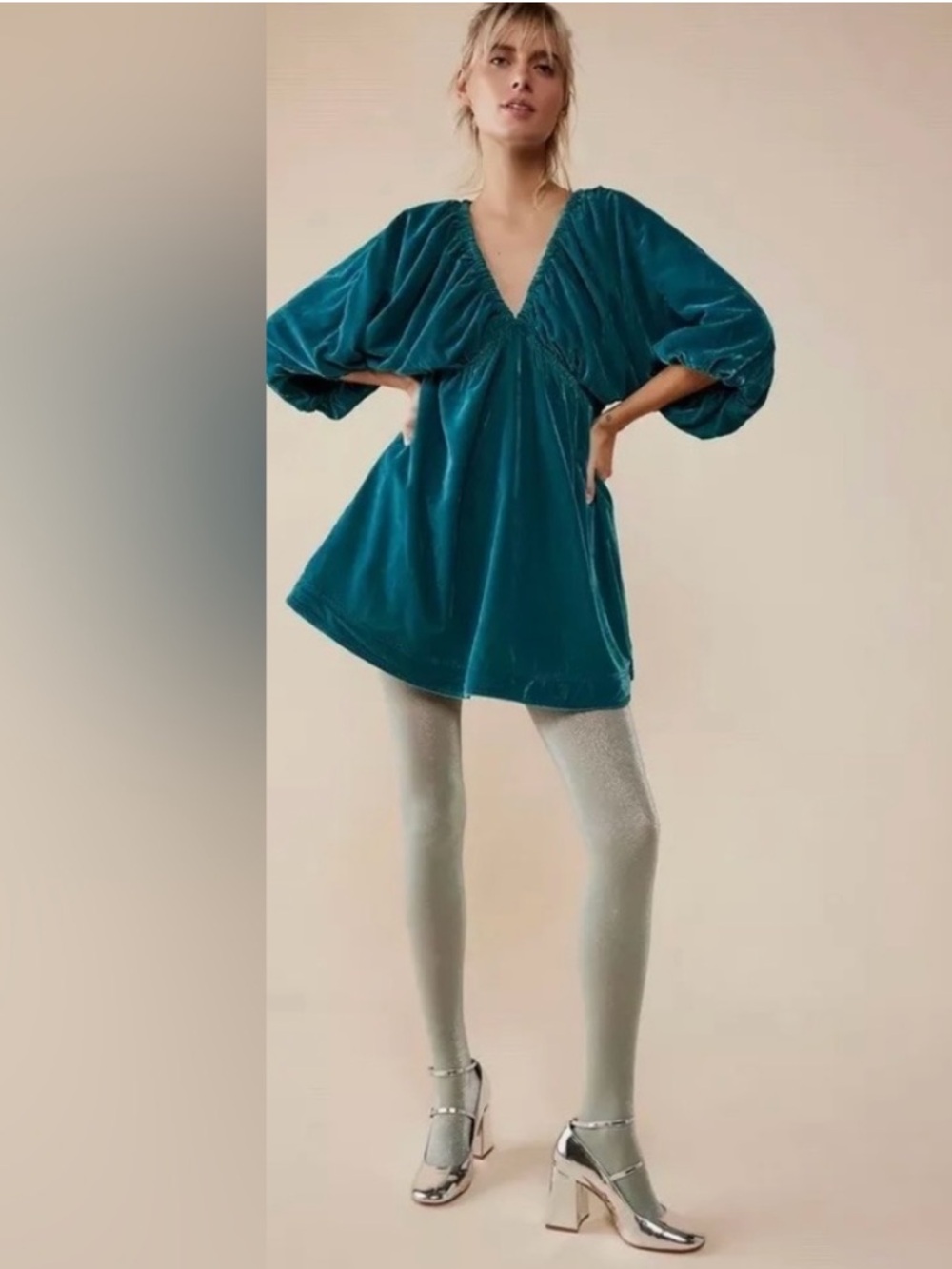 Free People VelvetTeal Dress~ FIRM ON PRICE